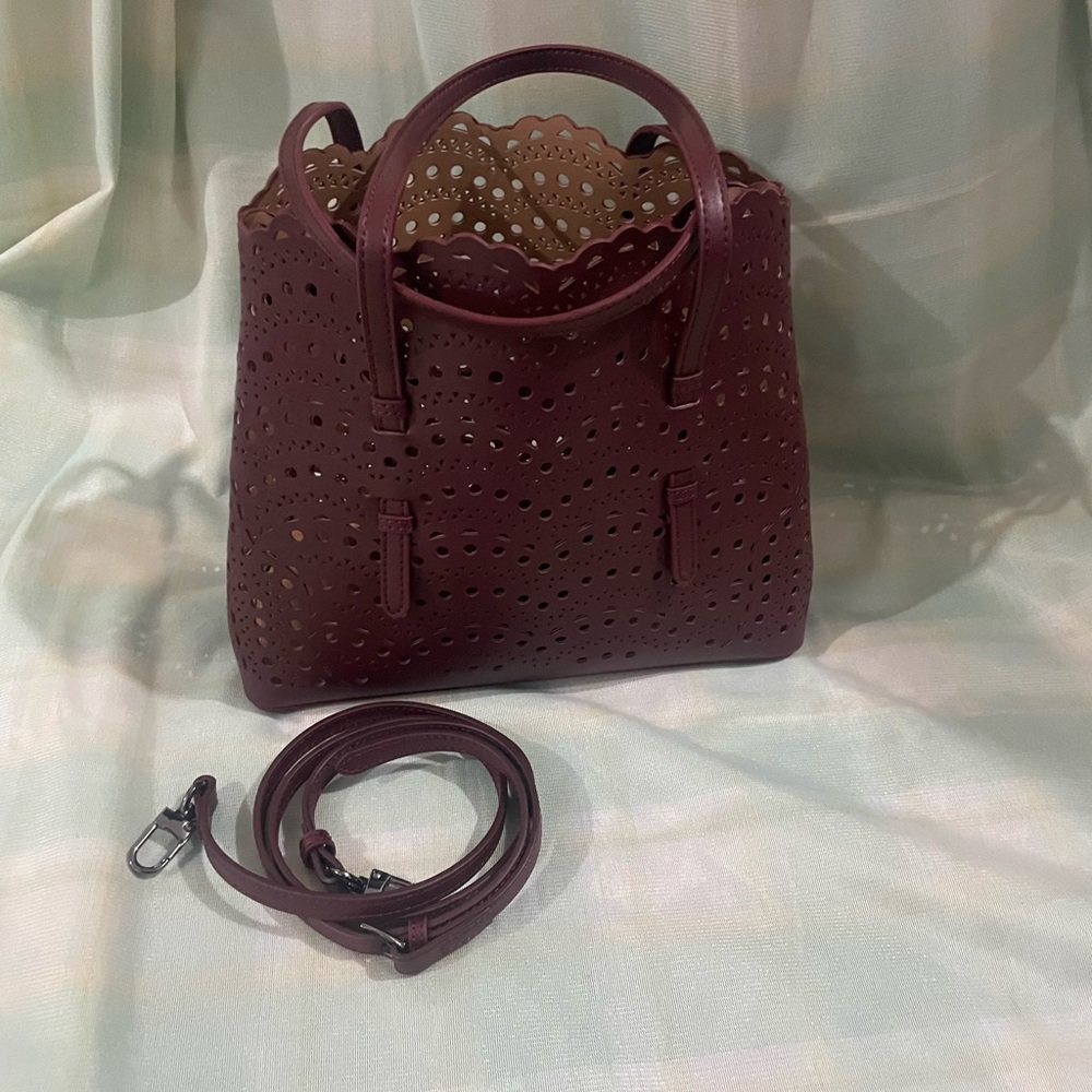 Alaïa Burgundy Laser-Cut Satchel with Detachable Strap